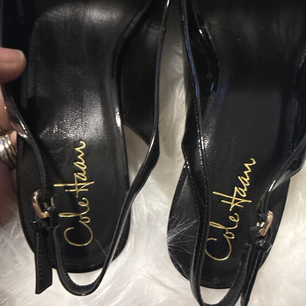 Cole Haan Black Patent Leather Slingback Open Toe Nike Air Stiletto Heels 10B - Picture 3 of 12